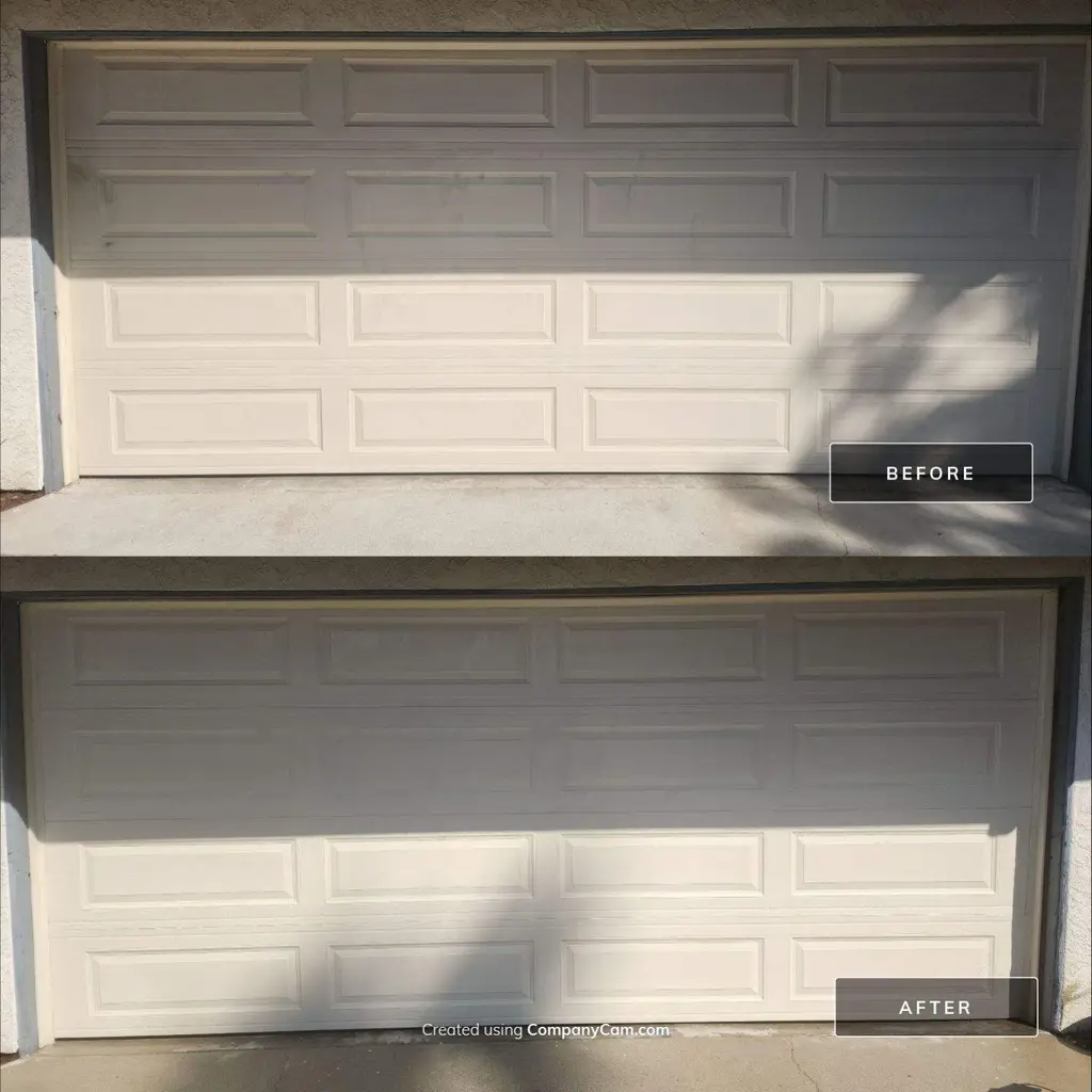 Garage door before and after washing