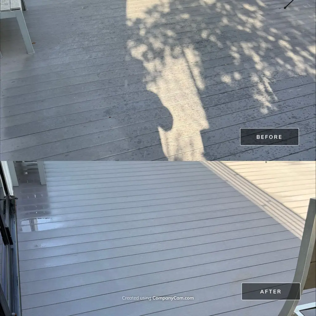 Composite deck boards before and after cleaning