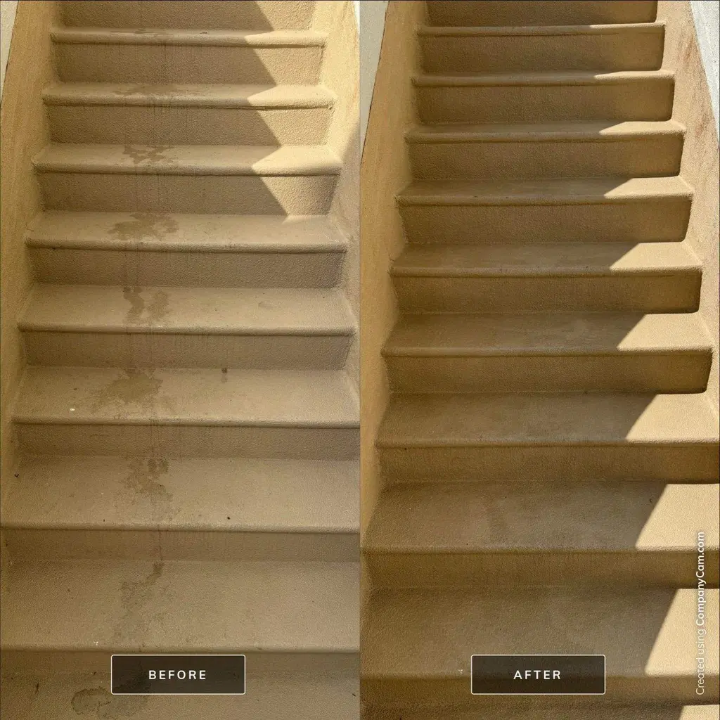 Exterior concrete stairs before and after cleaning