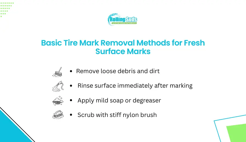 Infographic shows basic methods for removing fresh tire marks safely