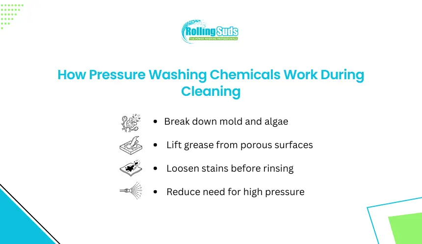 Cleaning chemical infographic showing mold grease and stain removal.