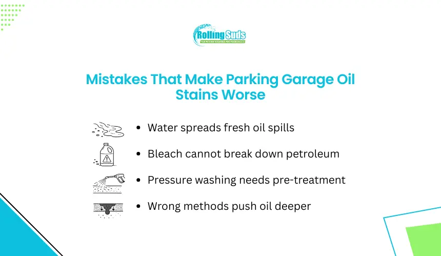 Infographic shows mistakes that make parking garage oil stains worse